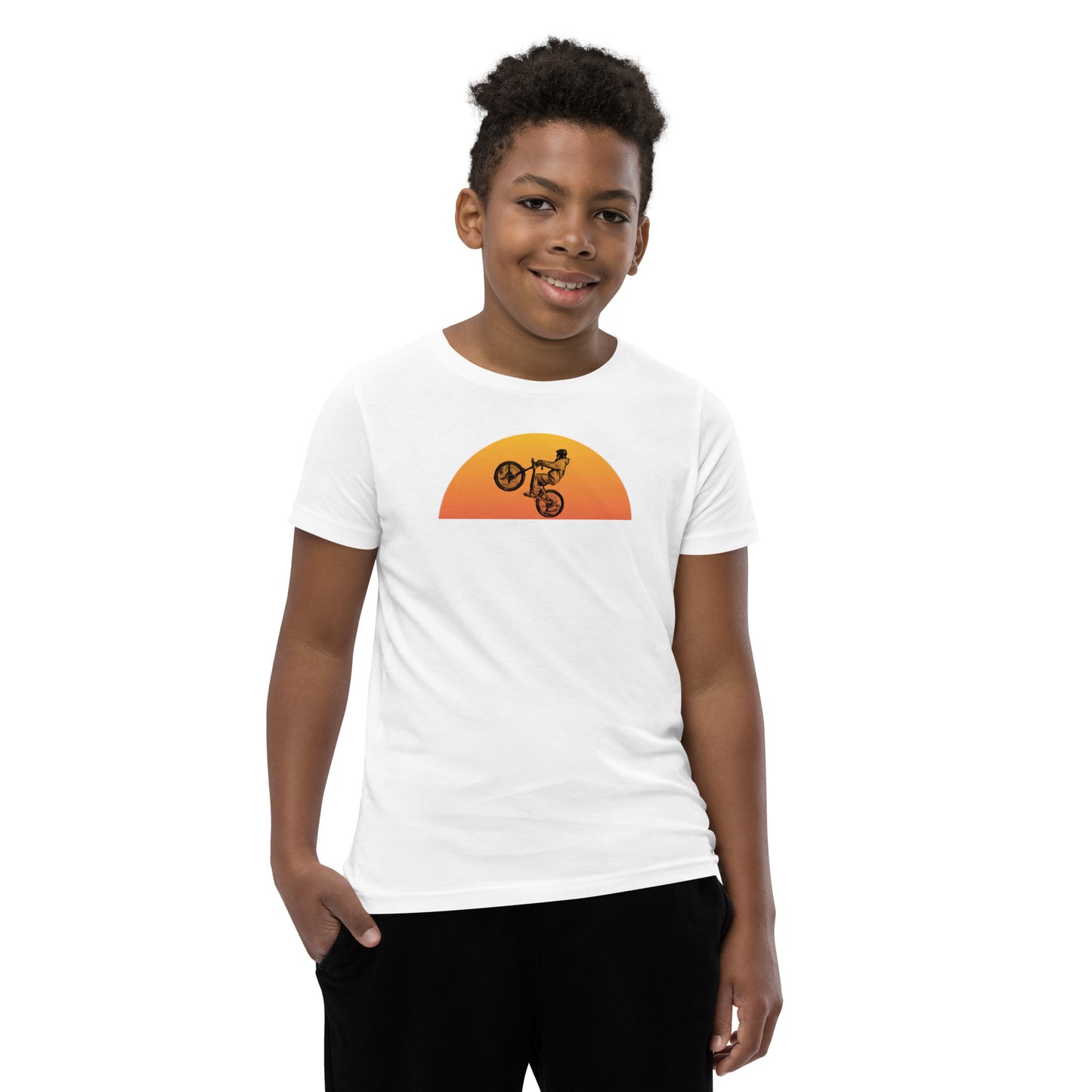 Wheelieing off into the sunset (youth tee)